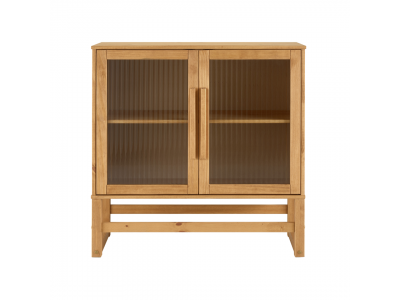 BALCÃO com vidro canelado em cera com toque acetinado natural DE MADEIRA MACIÇA com 2 PORTAS e prateleira interna / coleção Acapulco